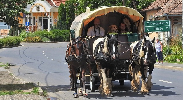 Ekhós szekérrel vándorolnak